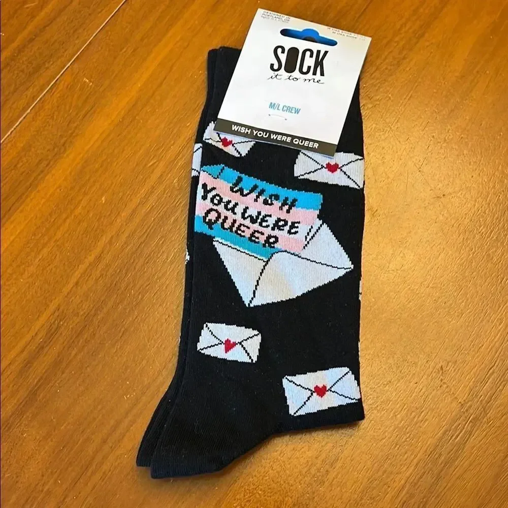 NWT Sock it to Me Wish You Were Queer Unisex Crew Socks